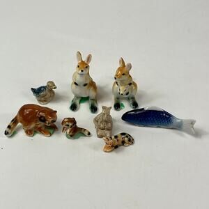 Lot x8 Bone China Animal Figurines Wade Duck Koi Fish Kangaroo Cat Giraffe Mini